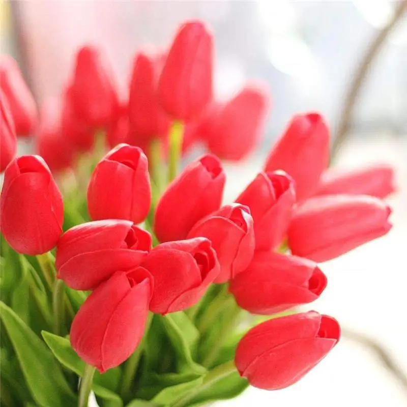 10pcs/set Artificial Flowers Bouquet Silk Tulip Real Touch Bridal Wedding Home Garden Party Floral Decoration Ornaments | Дом и сад