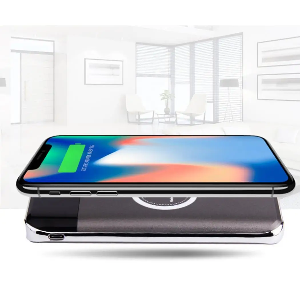 Переносное Беспроводное зарядное устройство 10000Amh USB цифровой 5 V/1.0A QI DC V 1A power Bank