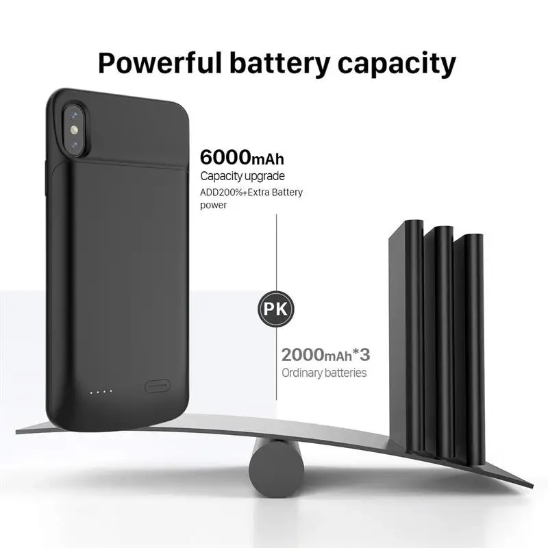 Для iPhone Xs аккумулятор max зарядное устройство чехол 6000 мАч перезаряжаемый банк