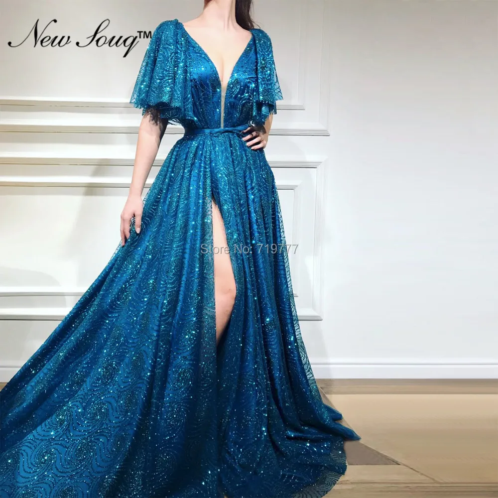 Custom V Neck Prom Dresses Evening Dress High Slit Side Party Gowns Islamic Dubai Saudi Arabic Formal Dress 2019 Robe De Soiree