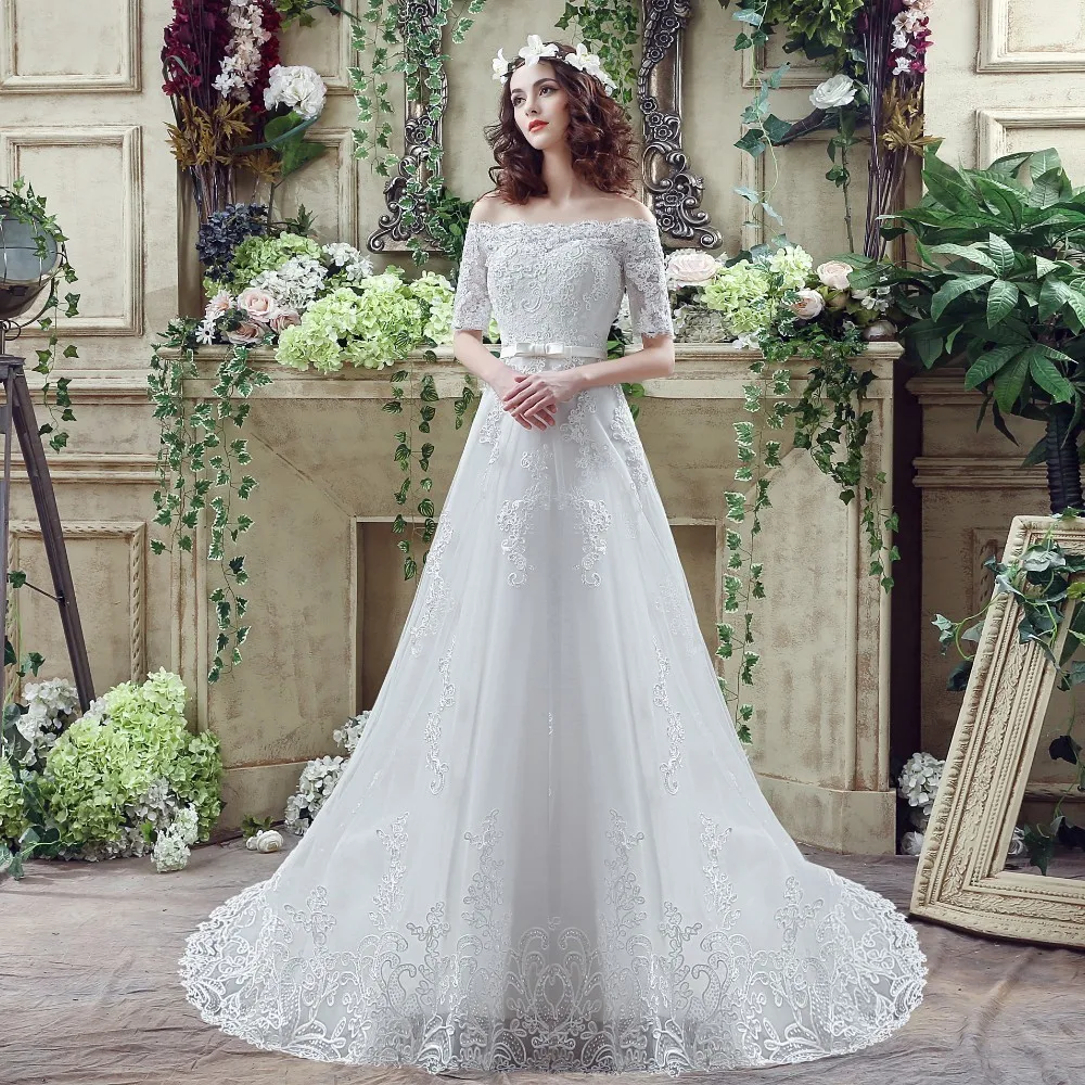 Vivian's Bridal 2018 свадебное платье с открытыми плечами и коротким рукавом Кружевное