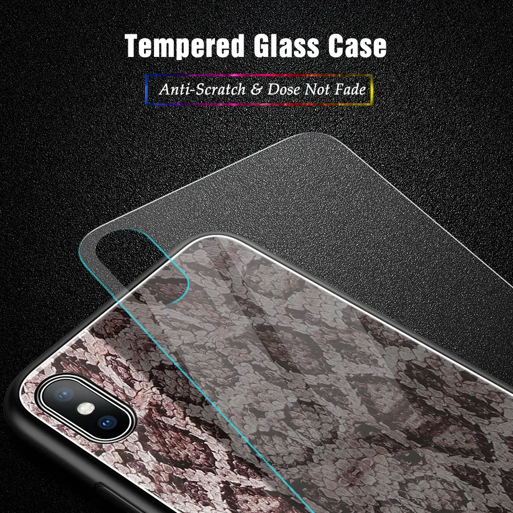 KISSCASE Змеиный узор чехол для iPhone 6 7 8 Plus 6S закаленное стекло XS MAX XR Apple задняя крышка |