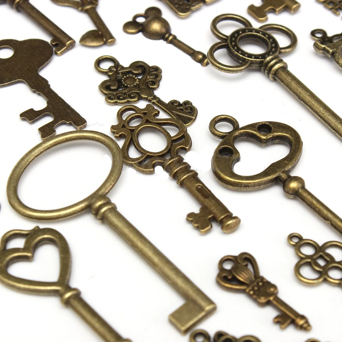Set of 69 Antique Vintage Old Look Bronze Skeleton Keys Fancy Heart Bow Pendant | Украшения и аксессуары