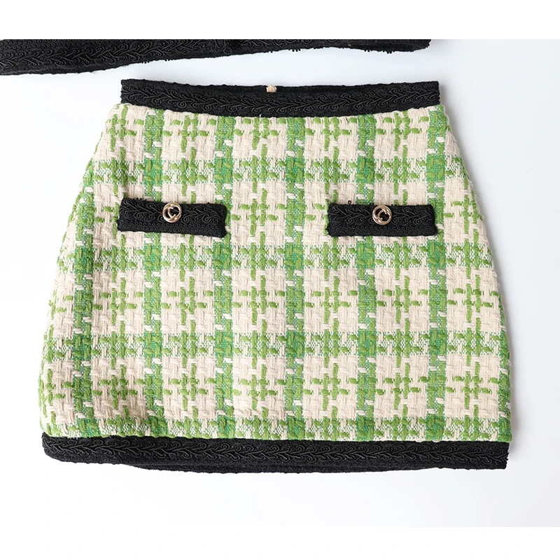 2019 летние милые зеленые клетчатые два юбка из кусочков костюм Для женщин