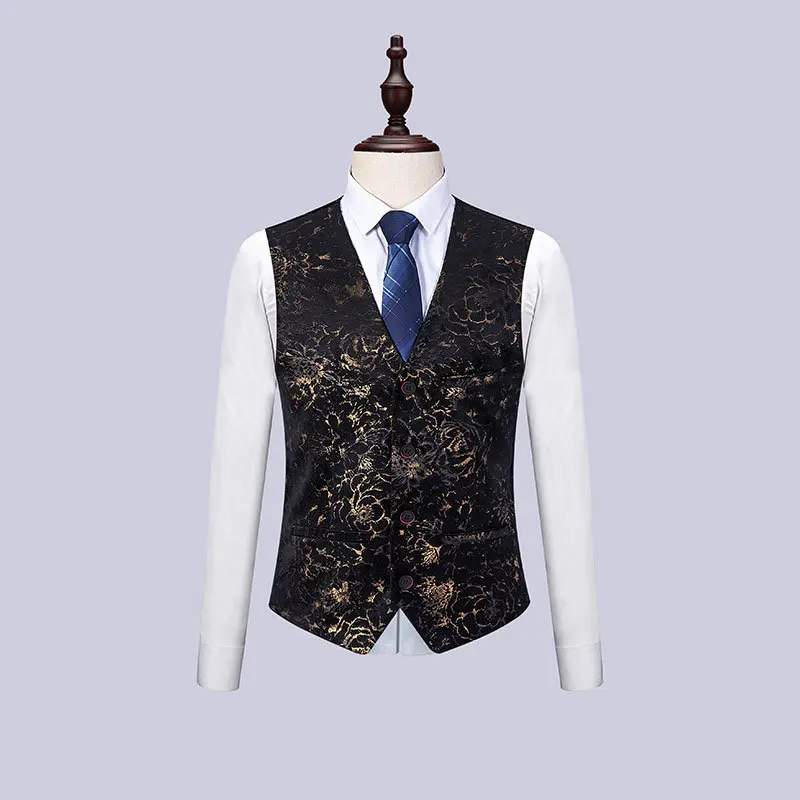 3 предмета костюм для мужчин смокинг Мода 2019 с золотым принтом Slim Fit юбочные