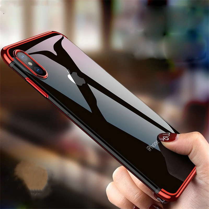 Для iPhone 6 S 7 8 плюс унисекс покрытие чехол для X прозрачный мягкий TPU розовое золото