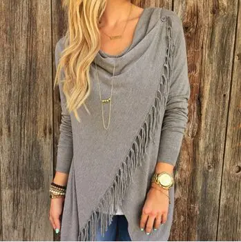 Женская вязаная куртка с длинными рукавами свободный свитер кисточками верхняя