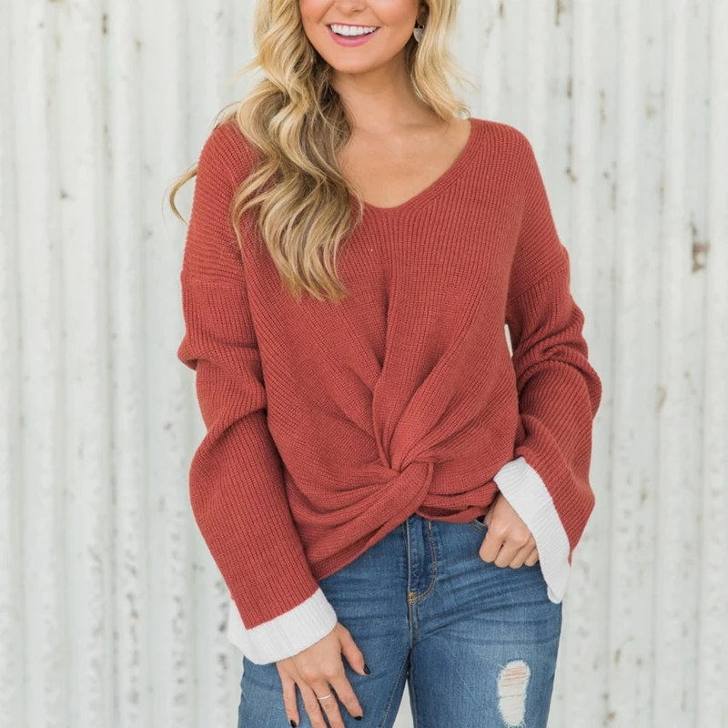 Новинка 2018 Весна женский свободный расклешенный вязаный пуловер с длинным