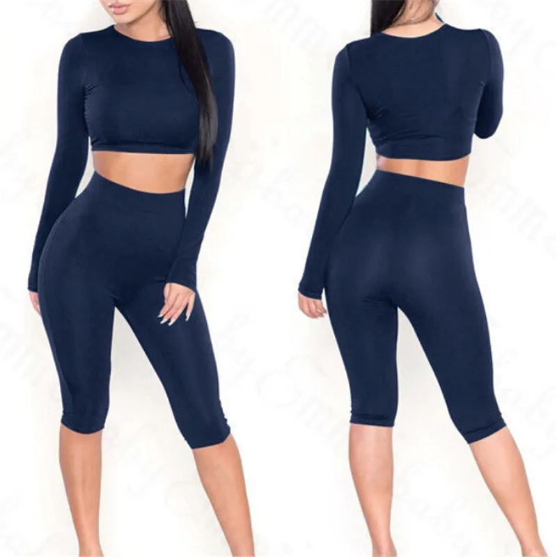 Женский спортивный костюм 2 шт. пикантный Повседневный мягкий укороченный Топ с