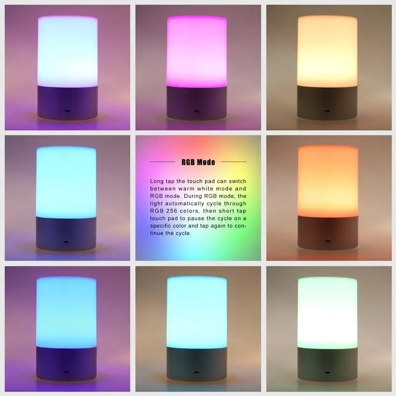 Прикроватная ночной Светильник для создания уютной атмосферы лампа RGB светодиодный сенсорный Сенсор Настольная лампа с зарядкой 3-х уровневый Яркость прикроватная лампа