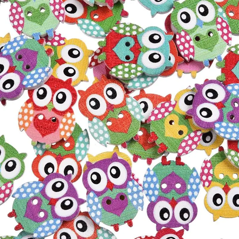 50 шт. красочные сова деревянные пуговицы декоративные швейная деревянная