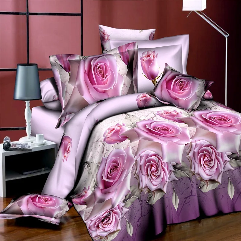 

New Style White Red Flower 3D Bedding Set of Duvet Cover Bed Sheet Pillowcase Bed Clothes Comforters Cover Queen No Quilt13