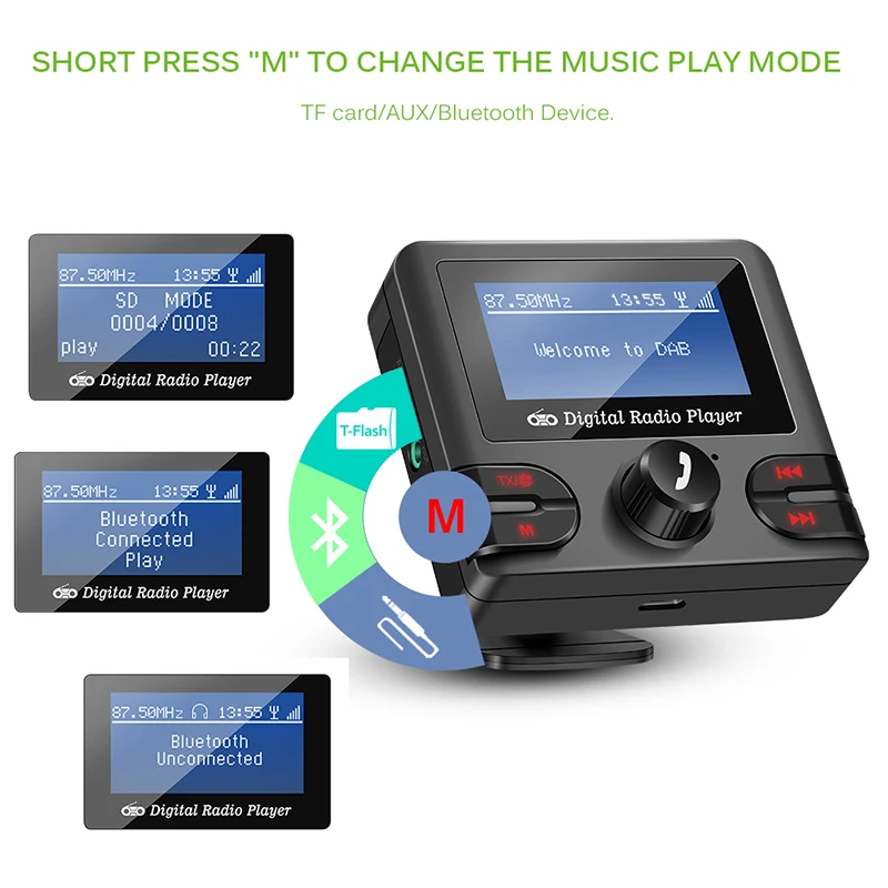 DAB приемник Bluetooth4.2 автомобильный комплект музыкальный плеер fm-передатчик