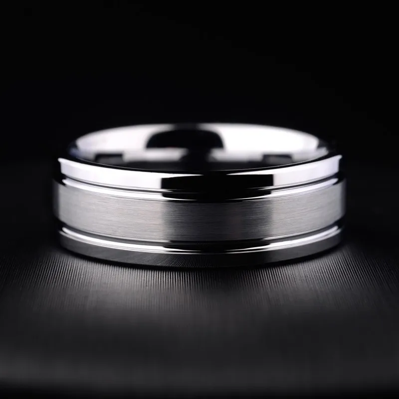 

Free Shipping Casual 7m Width Man's Fashion Rings White Tungsten Carbide Ring Brushed the Surface Two Grooving For Man Size 7-12