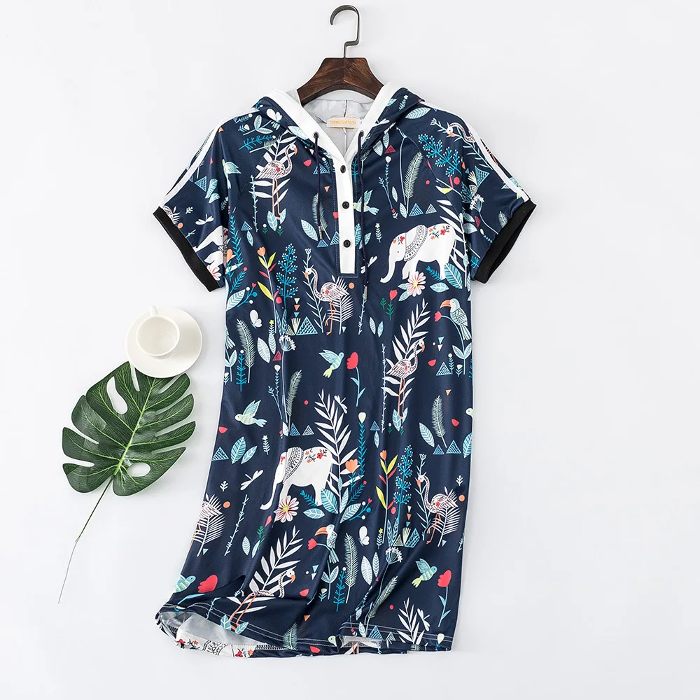 4XL 5XL женское платье с капюшоном и принтом большого размера летнее Повседневное