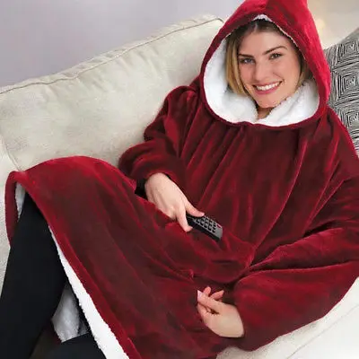 Family Arms Thick Blanket Hooded Winter Hoodies Warm Long Sleeve Fleece Thermal Sleepwear Night robe | Женская одежда