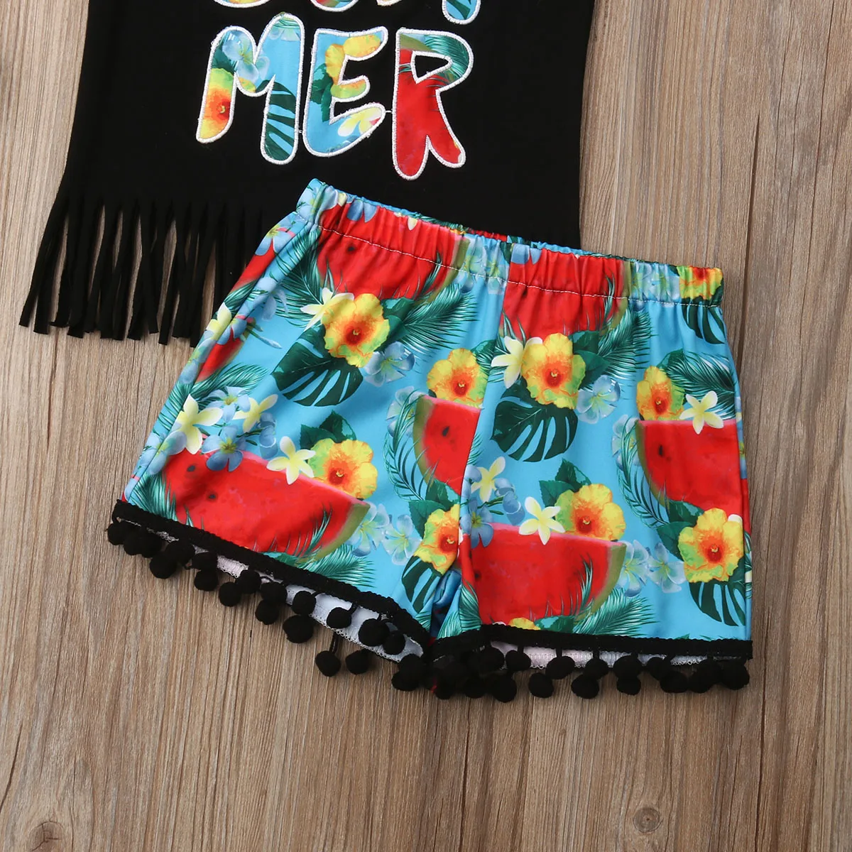 2 шт. детский летний комплект из жилета без рукавов и шортов с бахромой | Мать