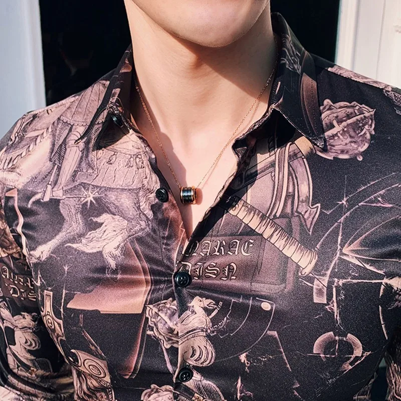 2019 рубашки Клубная рубашка Camisa Hombre Весна Masculina Роскошные Рубашки в стиле барокко