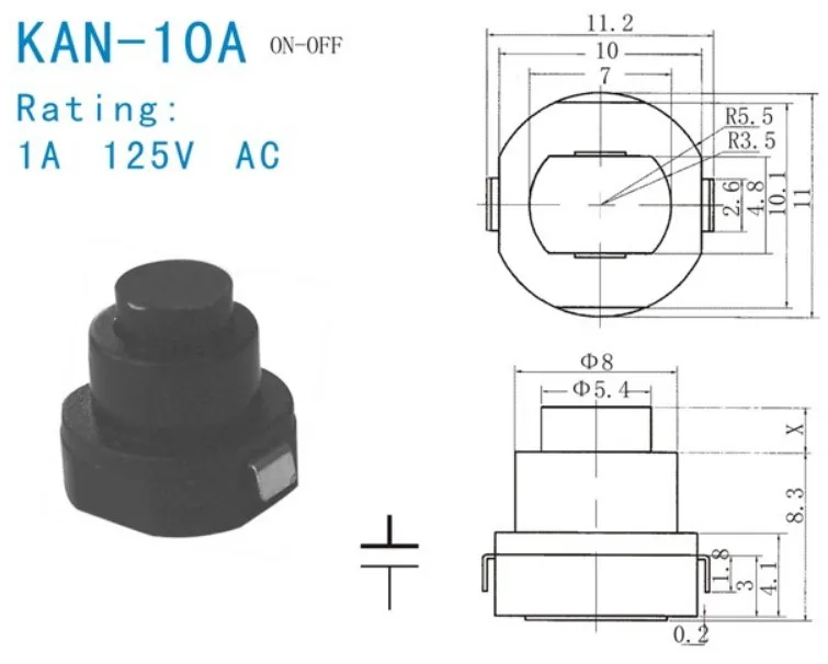 Круглый кнопочный переключатель 20 шт./лот 1A 10x10 мм KAN-10A кнопка блокировки