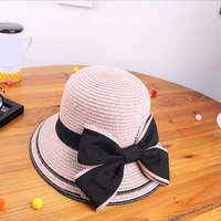 2019 new korean spring summer ribbon bow hat parent child straw hat baby girls beach hats women sun hat