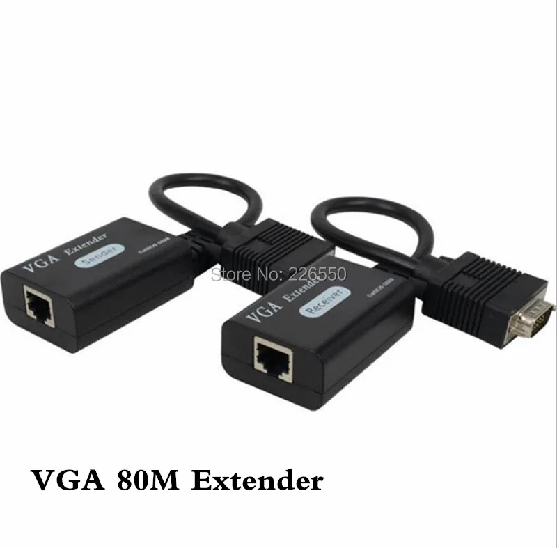 

80 м, удлинитель VGA по Cat5e/6 VGA штекер к локальной сети Cat5e Cat6 RJ45, сетевой кабель Ethernet, Женский адаптер