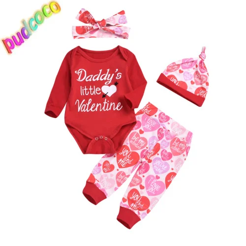 2019 Одежда для новорожденных девочек и мальчиков с надписью My 1St Valentine's Day