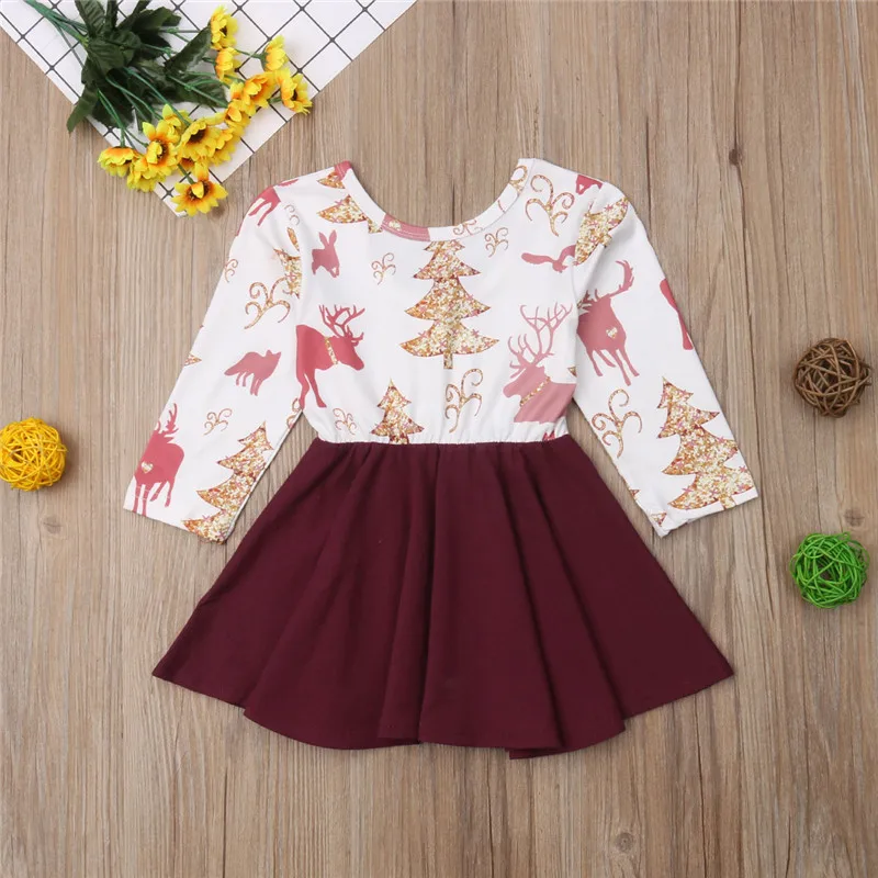 Newborn Christmas Baby Girls Princess Dress Kids Party Pageant Backless Casual Dresses Girl Patchwork Xmas Trees Clothes | Детская