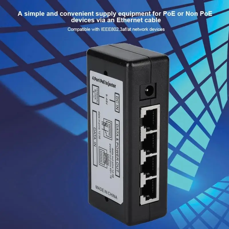 DC12V 48V 4 Порты и разъёмы PoE Мощность адаптер Ethernet блок питания поставить инжектор