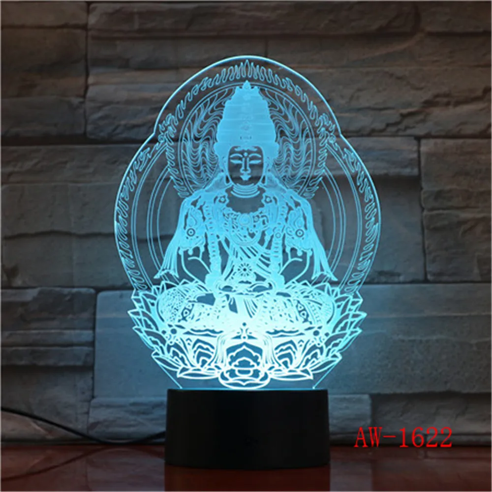 

Buddha 7 Colors changing Night Lamp 3D Atmosphere Bulbing Light Heart visual illusion LED for kids toy Birthday gifts AW-1622