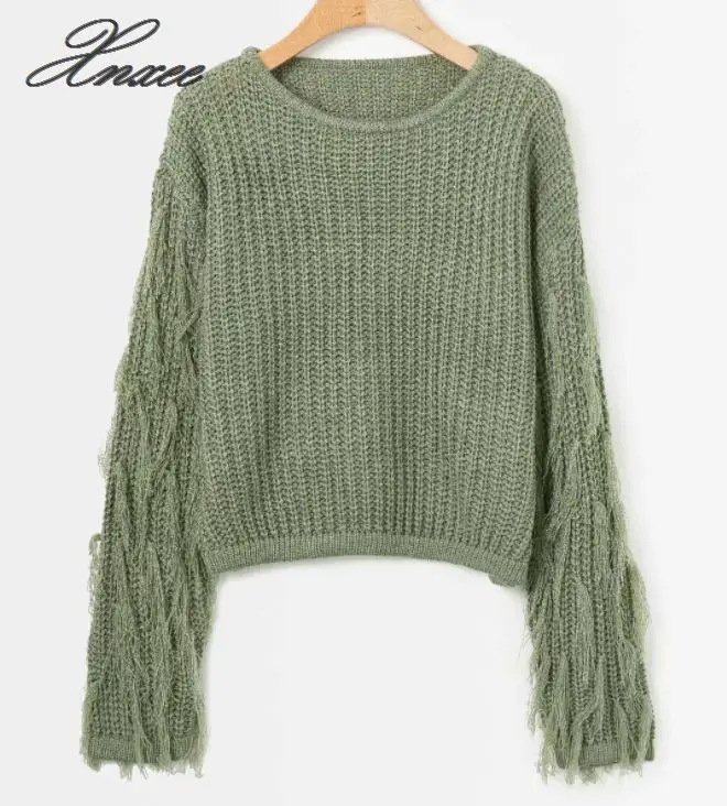 Long Sleeve Thick Needle Sweater Women Pullover Knitted Tassel Solid Jumpers 2020 Autumn Winter | Женская одежда