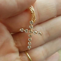 45cm god bless cross pendant necklace gold chain jewelry cz collier femmes pendentif croix collana donna colars cruz luck n0210