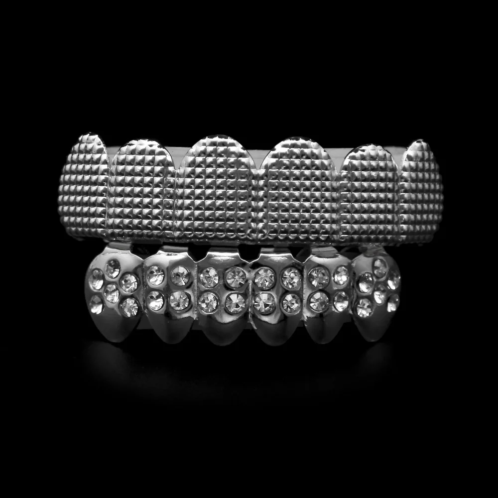 Решетки для зубов льдом в стиле хип хоп верхней и нижней зубы grillz Gold серебро Цвет