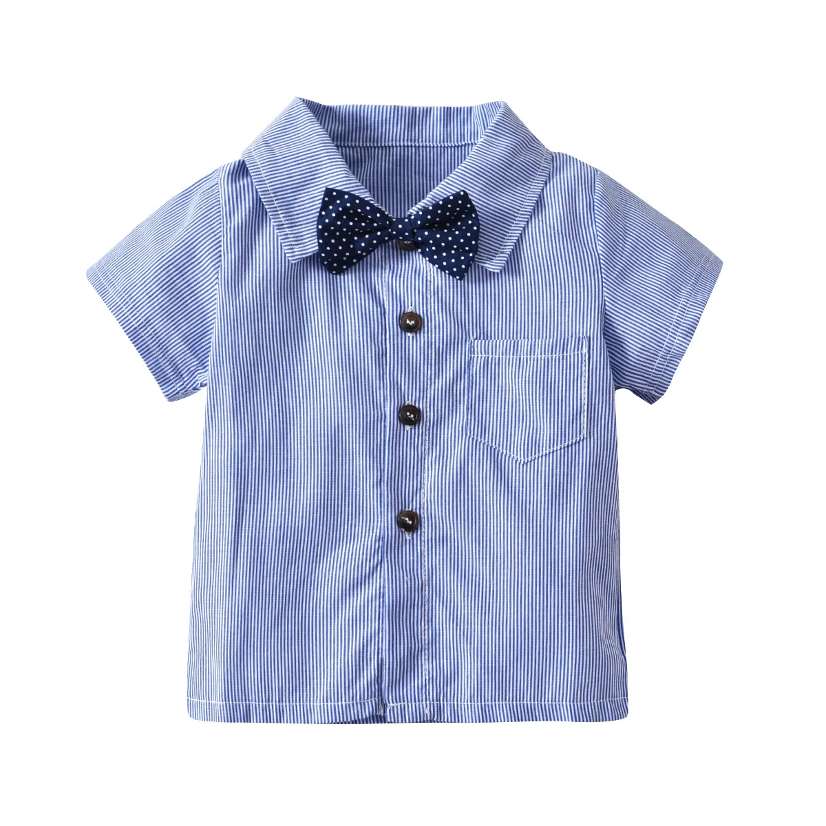 3pcs Baby Boys Clothing Set Short Sleeves Blue Stripes Romper/T-shirt+Bow Tie+Suspenders Pants Cotton 6-24M |
