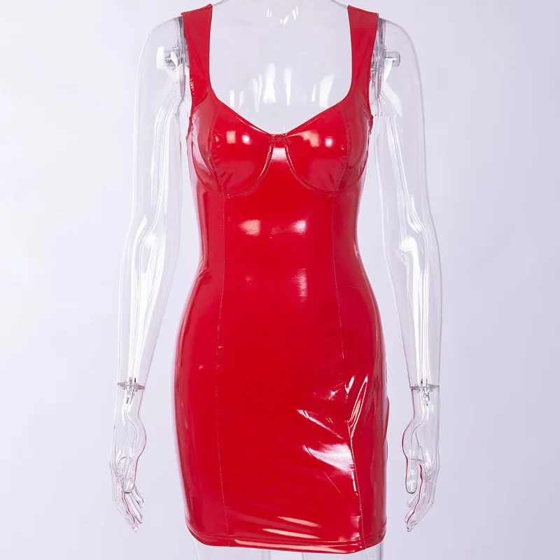 Женское вечернее платье из искусственной кожи Бандажное мини с открытой спиной