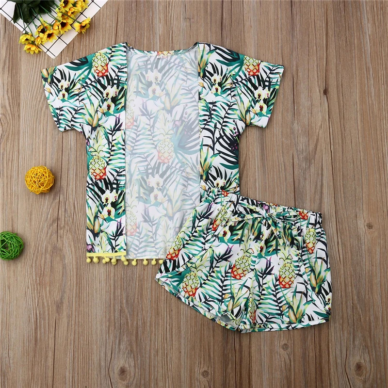 Комплект одежды для маленьких девочек летняя блузка-кимоно с бахромой и