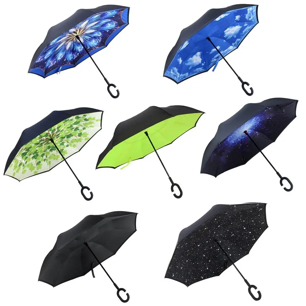Inverted Double - layer Umbrella Foldable Windproof UV Protection for Car Outdoor C - shaped Handle