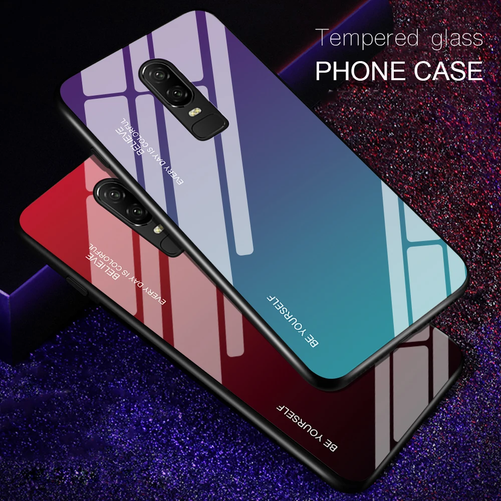 Роскошный гибридный градиентный чехол-накладка из закаленного стекла One plus 6 T