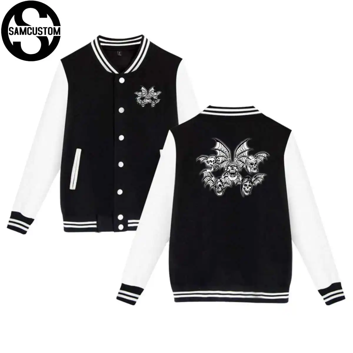 SAMCUSTOM Avenged Sevenfold skull 3D Мужская бархатная теплая бейсбольная форма куртка