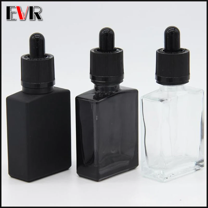 200/lot wholesale 1oz transparent black rectangular glass dropper bottle 30ml CBD VAPE oil with chlid resistant cap | Красота и