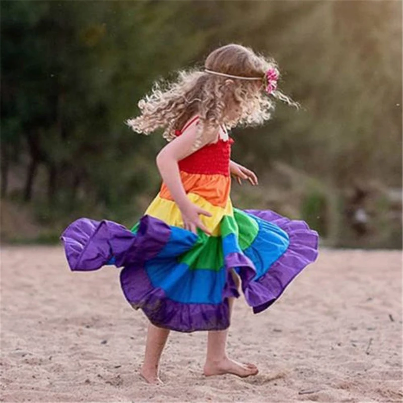 

Rainbow Newborn Kids Baby Girl Clothes Childre's Tutu Dress Pageant Party Princess Long Maxi Dress Toddler Outfits Sundress