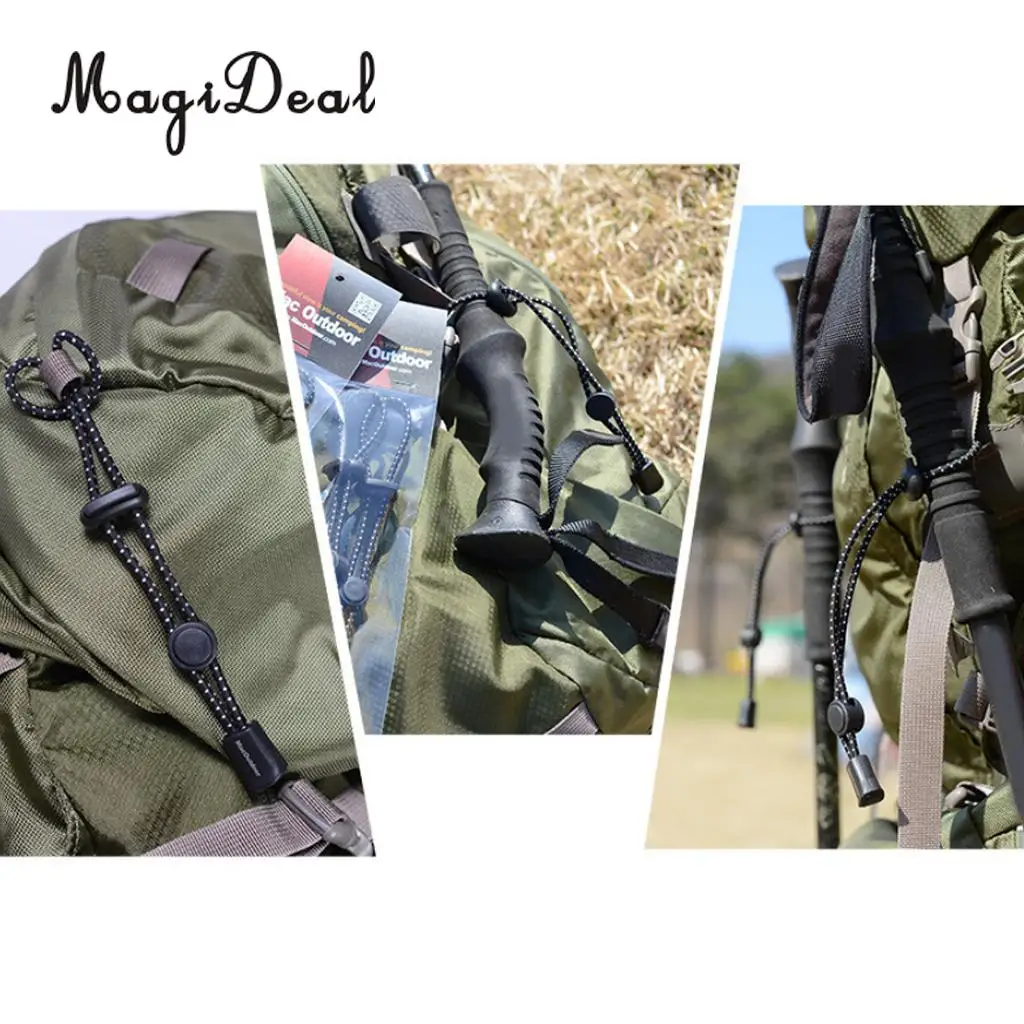 4pcs Backpack Hiking Stick Holder Sports Bag Walking Pole Fixing Buckle Elastic Rope Adjustable 19cm Long Black | Спорт и