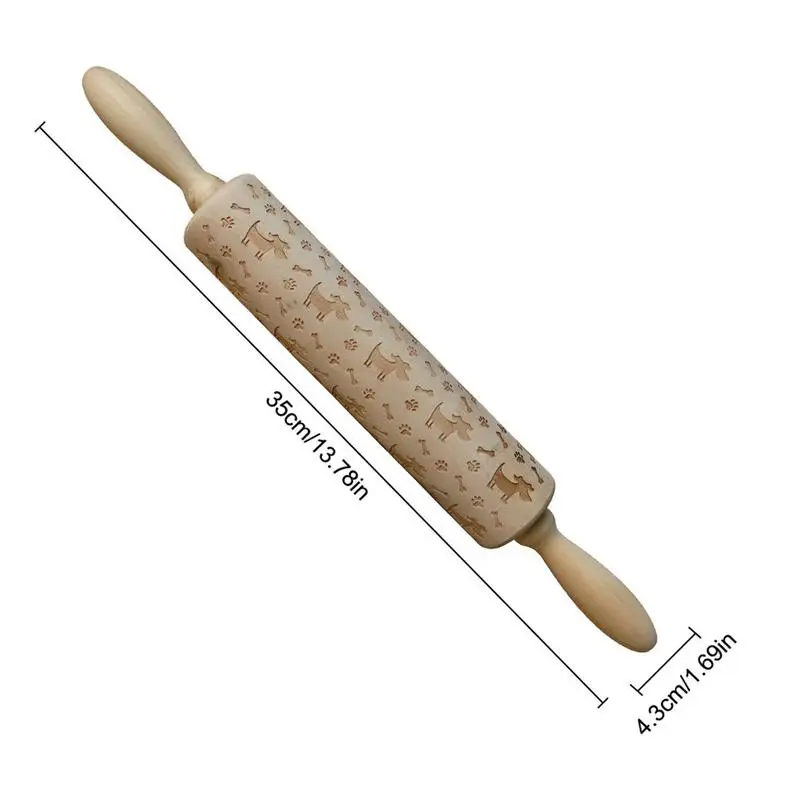 35cm Wooden puppy and bone Rolling Pins Engraving Embossed Pin Cookie Sticks | Дом и сад