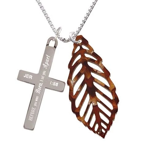 Acrylic Large Leaf Pearly Brown - I Set You Apart Cross Necklace | Украшения и аксессуары