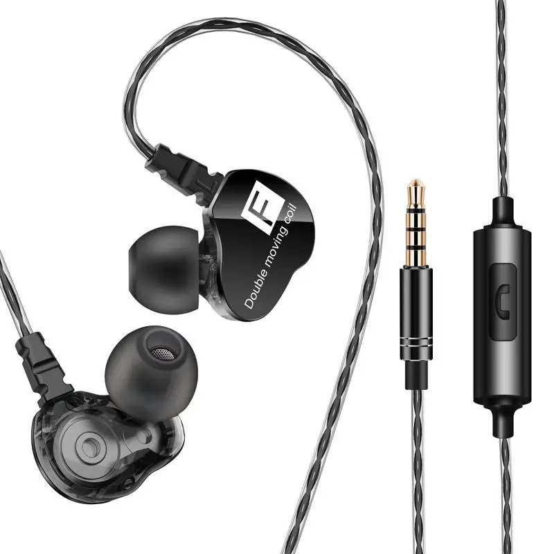 Проводные наушники Bass Heavy Dual Driver стерео Hifi спортивные музыкальные с микрофоном