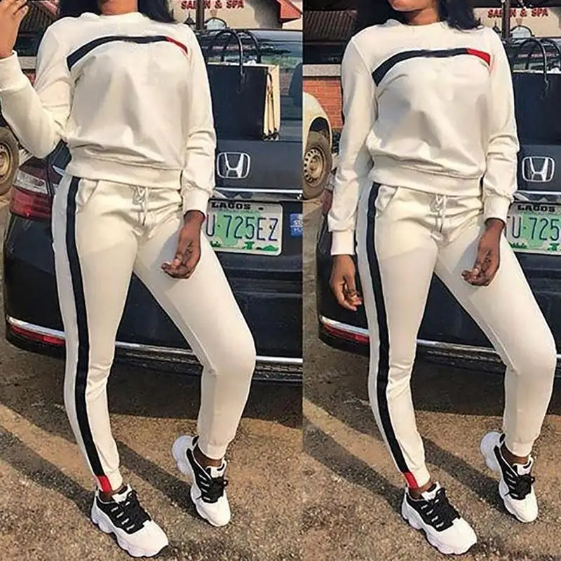 Осенние женские спортивные костюмы топ и брюки комплекты из двух предметов