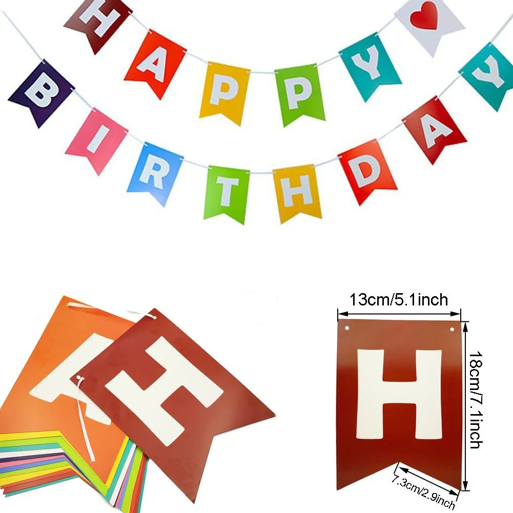 Happy Birthday Party Decorations Banner Garland Colorful Fiesta Paper Fans Latex Balloons Rainbow 27pcs/set | Дом и сад