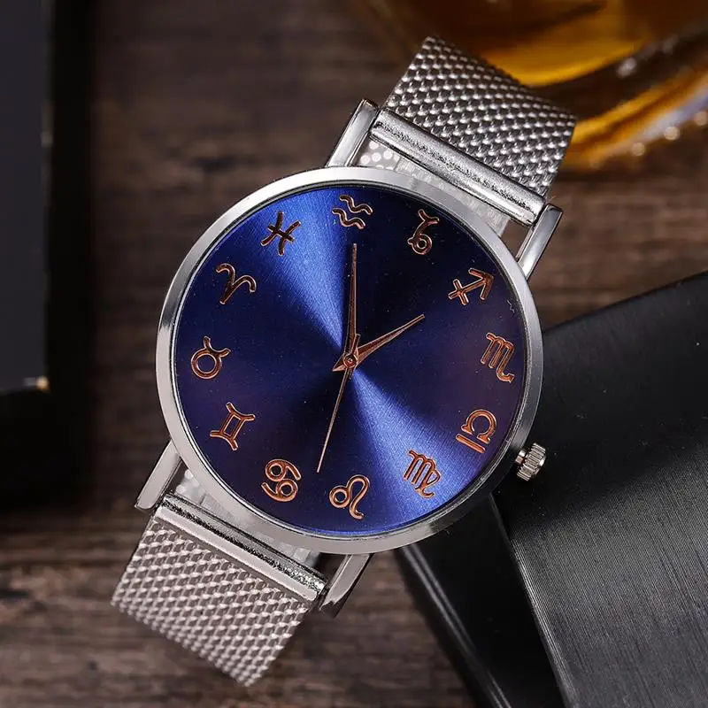 Новые модные часы с созвездиями женские сетчатые из нержавеющей стали
