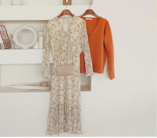 Женское шифоновое платье Boho Повседневное с длинным рукавом и принтом