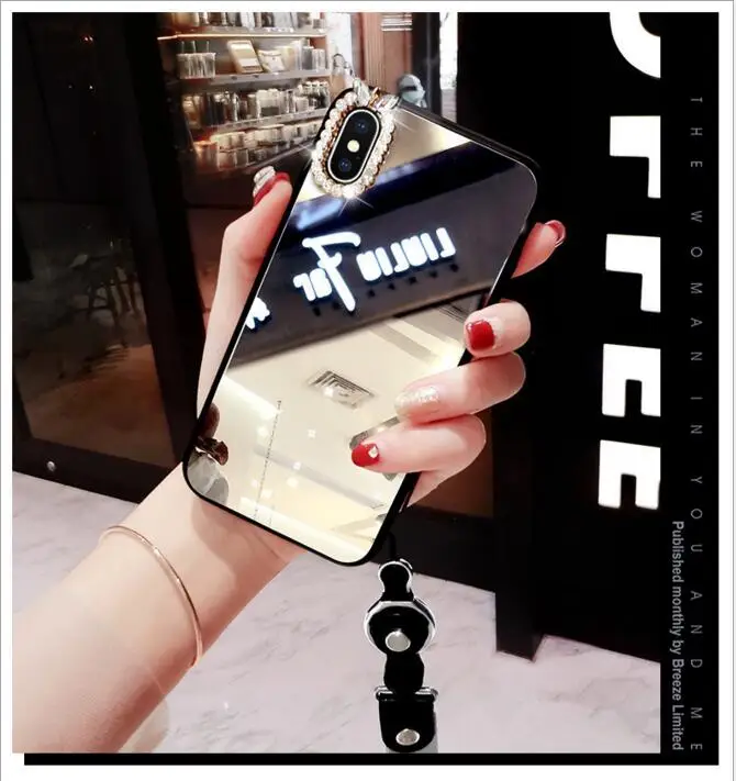 Fashion Luxury Phone case for OPPO R9S R11S Plus R15 Vivo X20 plus X21 Rhinestone glass mirror diamond phone cover with Lanyard |