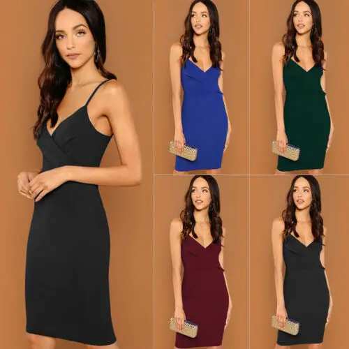 

2019 New Fashion Women's Sexy Ruffled V-neck Dresses Solid Sleeveless Dress Party Dresses